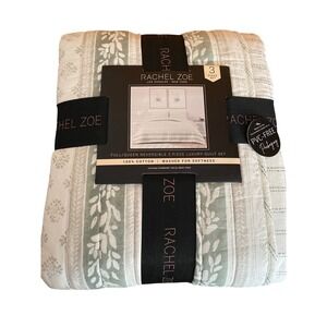Rachel Zoe NEW Full Queen Luxury Quilt Sham Set 3 Piece Cotton Green Floral
